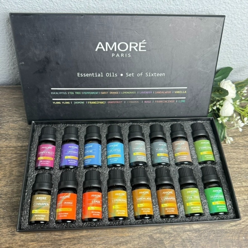 Essential Oils Gift Set 16 Pc Amore Paris Aromatherapy Diffuser Oils New